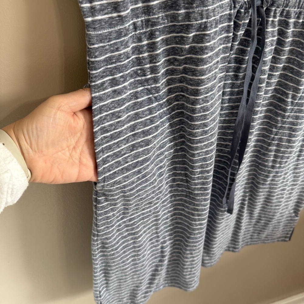 T by TALBOTS Sleeveless‎ Grey White Striped Dress Drawstring Tie Waist Pockets L - Picture 4 of 8